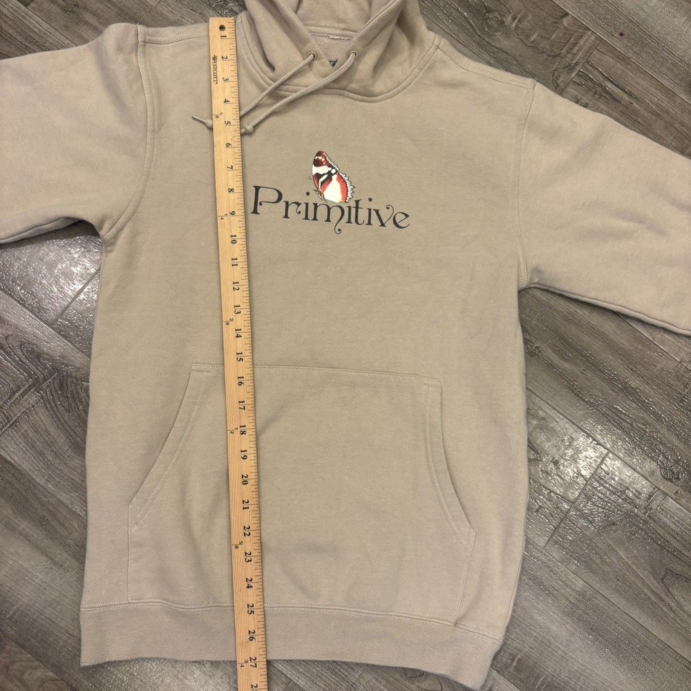 Primitive tan Fleece Hoodie Pullover size small for Men butterfly print - Picture 7 of 8